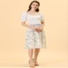 Allegra K Women's Floral Skirts Spring Smocked Elastic Waist A-Line Below Knee Length Ruffle Tiered Skirt X-Large White view 3