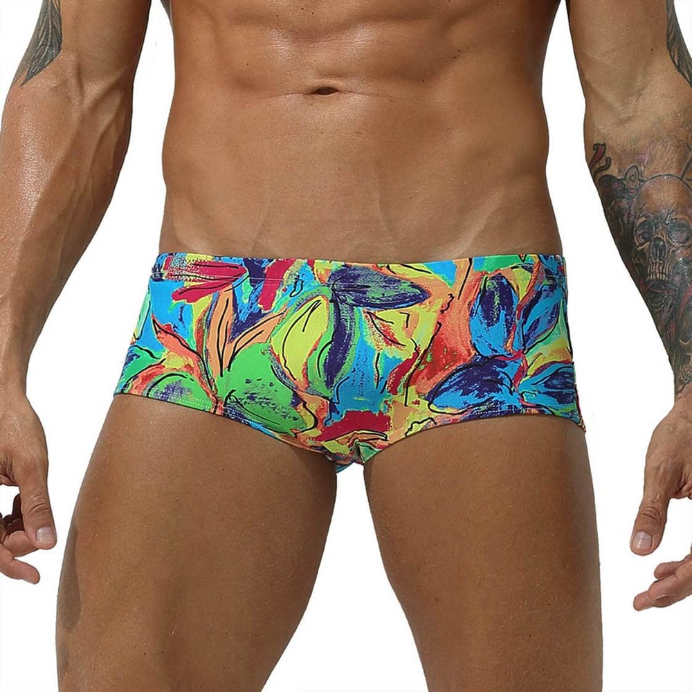 JAXFSTK Men's Swim Briefs Bikini Board Surf Boxer Trunks Swimsuits Elastic & Drawstring Oil Painting M