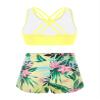 Daenrui Kids Girls 2 Piece Gymnastics Dance Athletic Set Crop Tops with Booty Shorts Activewear Swimwear Yellow,pink 14 Years view 2