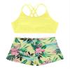 Daenrui Kids Girls 2 Piece Gymnastics Dance Athletic Set Crop Tops with Booty Shorts Activewear Swimwear Yellow,pink 14 Years view 3