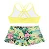 Daenrui Kids Girls 2 Piece Gymnastics Dance Athletic Set Crop Tops with Booty Shorts Activewear Swimwear Yellow,pink 14 Years view 4