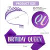 CIEHER Purple 2 - Ab Rhinestones Birthday Crown & Sash Set, Purple Tiara & Sash for Women & Girls view 4