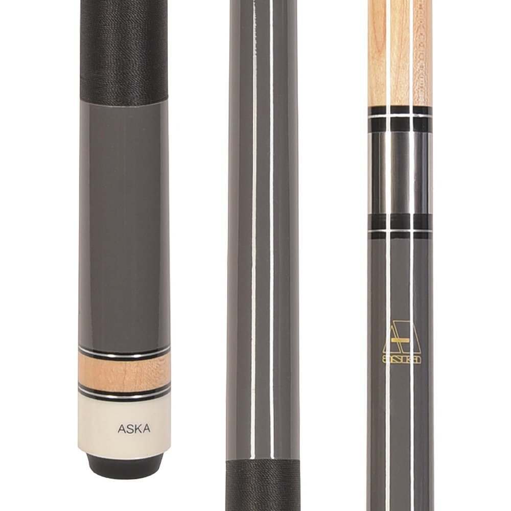 ASKA L2 2-Piece Pool Cue Stick, 58-inches Hard Rock Canadian Maple, 13mm Hard Tip (18-Ounce, Grey)