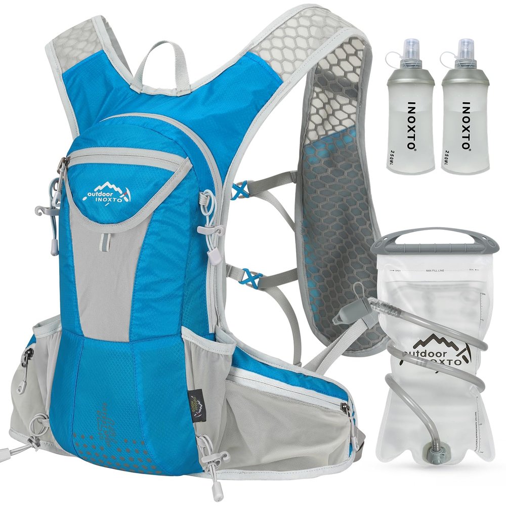 IX INOXTO Hydration Pack Backpack, Lightweight Water Backpack with 2L Hydration Bladder Daypack for Men Women,Running Hydration Vest for Trail Running Hiking Cycling Race Climbing (Blue)
