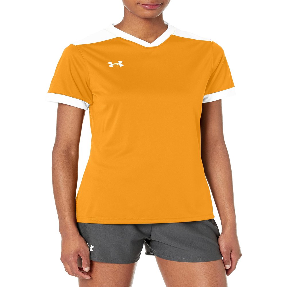 Under Armour Womens Maquina 3.0 Jersey, (750) Steeltown Gold / / White, Large