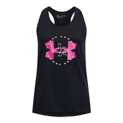 Under Armour Girls' Tech Big Logo Tank, (002) Black/Gray Mist/Rebel Pink, Youth X-Small