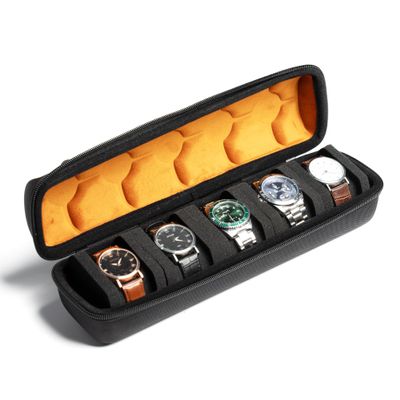 AUKURA watch case for travel and storage (Brown Microfiber Lining 5 Slots)
