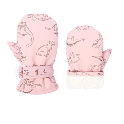 UTTPLL Toddler Mittens Lined Fleece Warm Ski Snow Gloves Infant Baby Toddler Waterproof Kids Winter Mittnes For Boys Girls Dinosaur Pink 4-6 Years