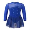 winying Girls Shiny Long Sleeves Mock/Round Neck Keyhole Back Roller Ice Figure Skating Dress Ballet Dancewear Royal Blue E 12 Years view 1