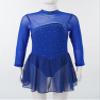 winying Girls Shiny Long Sleeves Mock/Round Neck Keyhole Back Roller Ice Figure Skating Dress Ballet Dancewear Royal Blue E 12 Years view 3
