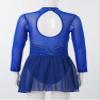 winying Girls Shiny Long Sleeves Mock/Round Neck Keyhole Back Roller Ice Figure Skating Dress Ballet Dancewear Royal Blue E 12 Years view 4