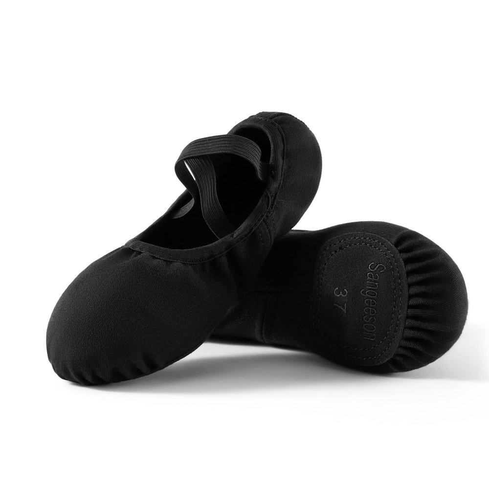 Dance Women's Ballet Shoes Stretch Canvas Dance Slippers Split Sole for Girls/Adult, Size 8, Black