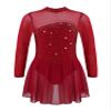 winying Girls Shiny Long Sleeves Mock/Round Neck Keyhole Back Roller Ice Figure Skating Dress Ballet Dancewear Burgundy E 16 Years view 1