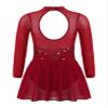 winying Girls Shiny Long Sleeves Mock/Round Neck Keyhole Back Roller Ice Figure Skating Dress Ballet Dancewear Burgundy E 16 Years view 2