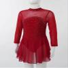 winying Girls Shiny Long Sleeves Mock/Round Neck Keyhole Back Roller Ice Figure Skating Dress Ballet Dancewear Burgundy E 16 Years view 3