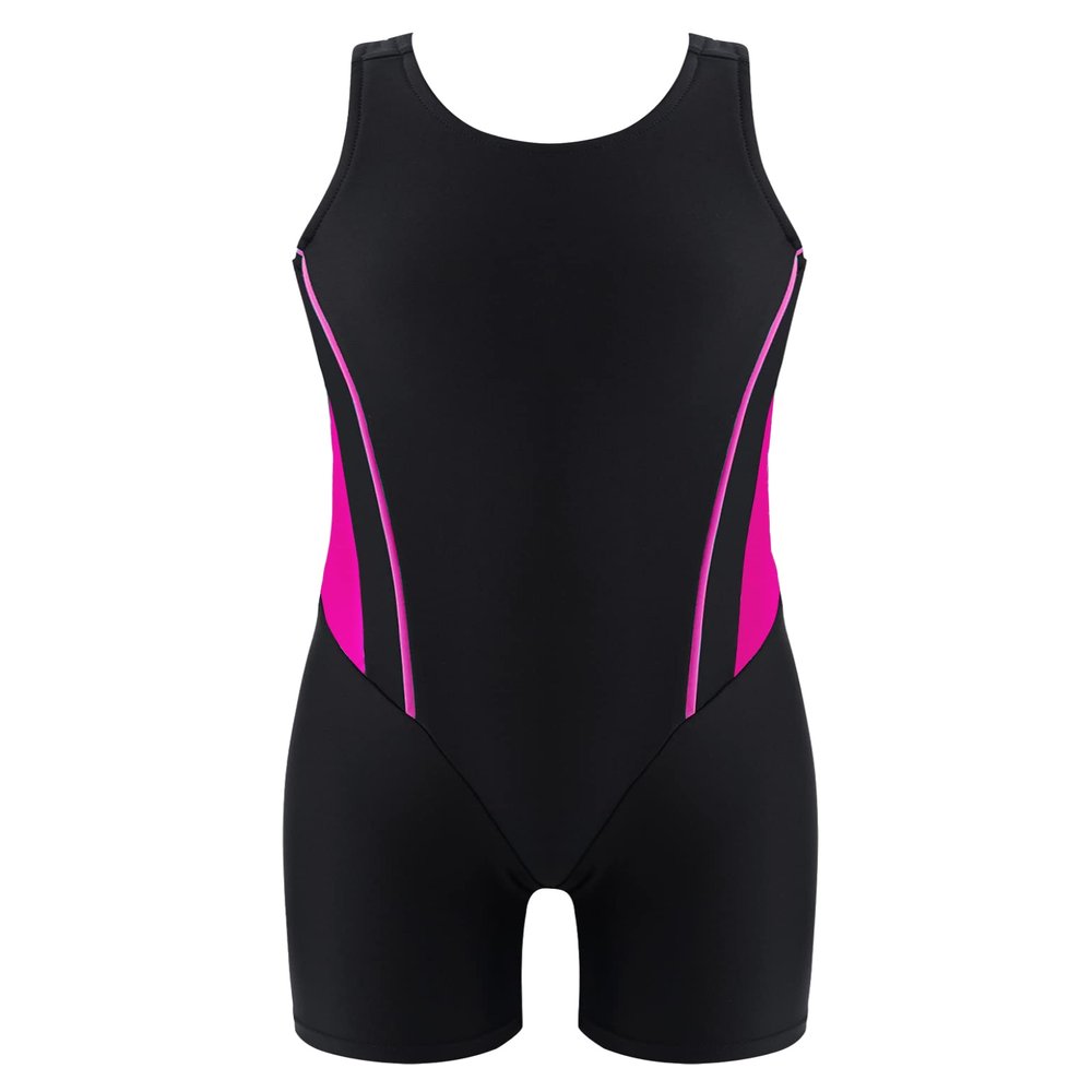 Moggemol Kids Girls Athletic One Piece Bathing Suit Racer Back Boyleg Sports Swimwear Competitive Swimsuit Rose,Black 10 Years