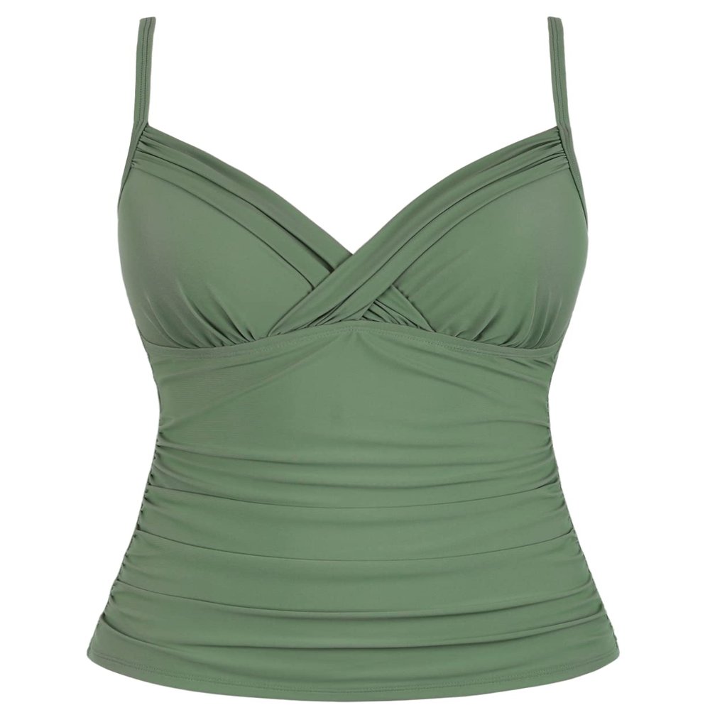 coastal rose Tankini Tops for Women Swimwear Tummy Control Ruched Swim Tops US16 Light Army Green