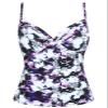 coastal rose Plus Size Swimsuit Tops for Women V Neck Ruched Bathing Suit Tankini Tops US8 Purple Floral view 1
