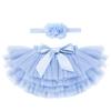 Baby Girls Tutu Skirt Sets with Diaper Cover Headband Toddler Tulle Bloomers Princess Birthday Cake Smash Photo Shoot Outfit, Light Blue, 0-6 Months view 1