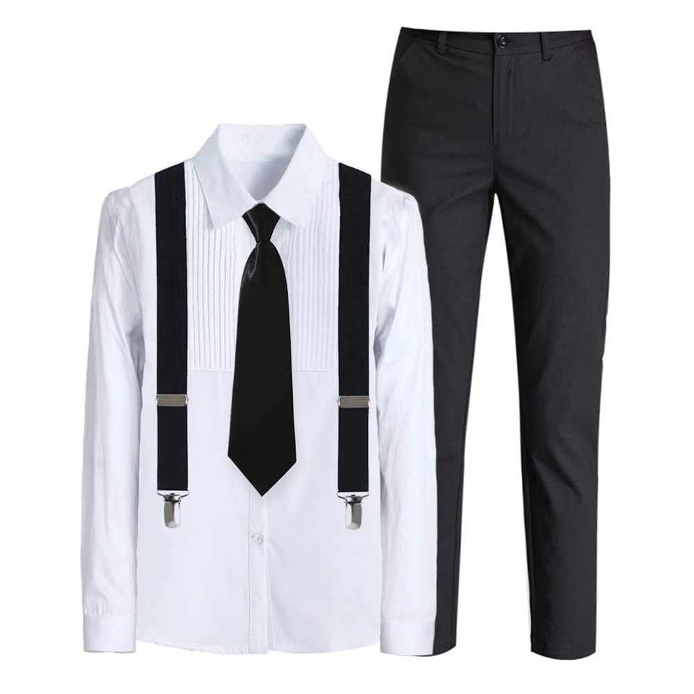 Boys Suit for Toddler Boy Suspenders Outfit Kids Tuxedo Set Black Ring Bearer Suits for Boys Formal Wedding Outfit Size 2