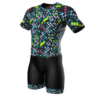 Sparx Mens Elite Aerosuit Triathlon Suit Mens Short Sleeve Tri Suit Skinsuit (Cubes, Medium)