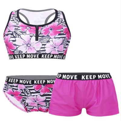 iiniim Kids Girls 3 Piece Rush Garud Tankini Swimsuit Racerback Crop Top Boyshorts Bohemian Swimwear Rose Red 8 Years