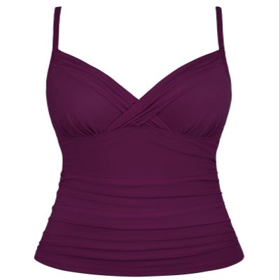 coastal rose Women Tankini Tops V Neck Twist Swim Tops Ruched Tummy Control Bathing Suit Top US16 Wine Red
