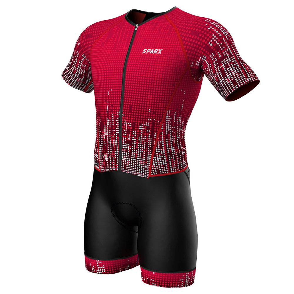 Sparx Mens Elite Aerosuit Triathlon Suit Mens Short Sleeve Tri Suit Skinsuit (Burgundy, Medium)