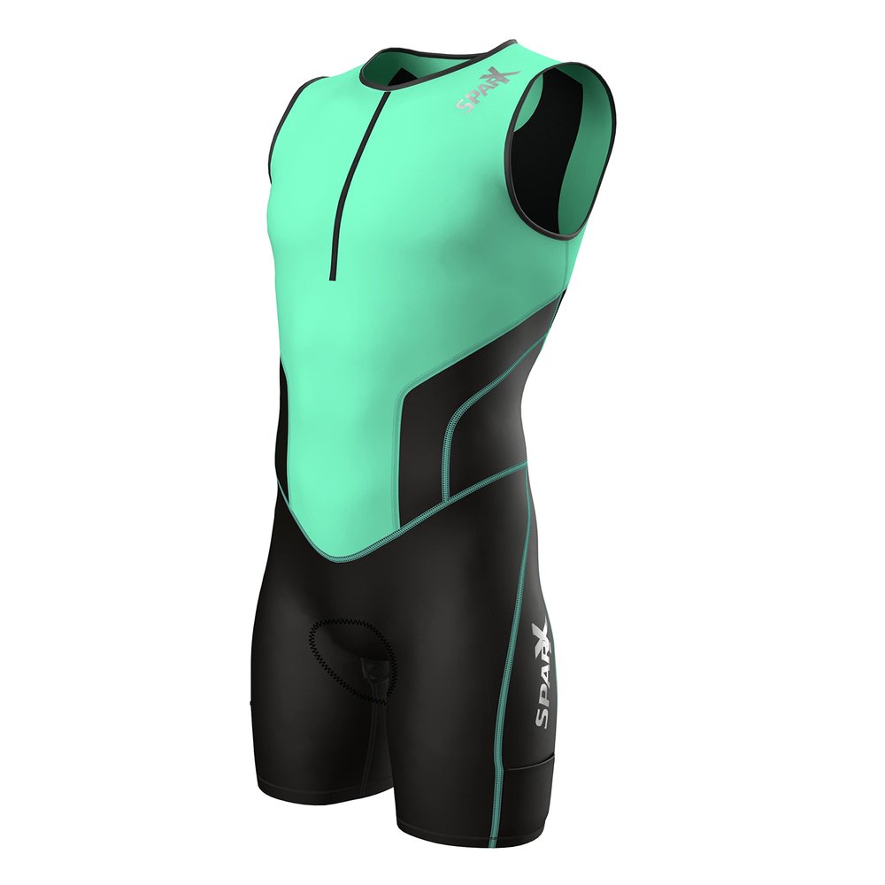 Sparx X Triathlon Suit Men Racing Tri Cycling Skin Suit Bike Swim Run (Mint Green, 2XL)