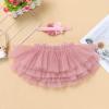 Baby Girls Tutu Skirt Sets with Diaper Cover Flower Headband for Toddler Ruffle Soft Tulle Bloomers Princess Half First Birthday Party Cake Smash Photo Shoot Outfits Dance Clothes Dusty Pink 2-3 Years view 3
