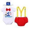 Baby Boy My 1st Birthday Cake Smash Outfit One Year Old Party Clothes First 4th Of July Set Bow Tie Short Sleeve Romper Diaper Cover Shorts Bloomers Suspenders Mini Crown Hat 4pcs Red view 1