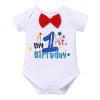 Baby Boy My 1st Birthday Cake Smash Outfit One Year Old Party Clothes First 4th Of July Set Bow Tie Short Sleeve Romper Diaper Cover Shorts Bloomers Suspenders Mini Crown Hat 4pcs Red view 2