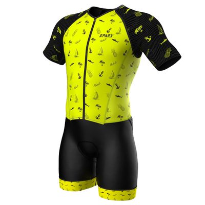 Sparx Mens Elite Aerosuit Triathlon Suit Mens Short Sleeve Tri Suit Skinsuit (Aloha, 3XL)