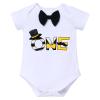 Baby Boy 1st First Birthday Cake Smash Outfit One Year Old Party Gentleman Bow Tie Cotton Short Sleeve Romper Bodysuit Bloomers Shorts Pants Suspenders Mini Crown Hat Headband 4pcs Black Yellow view 2