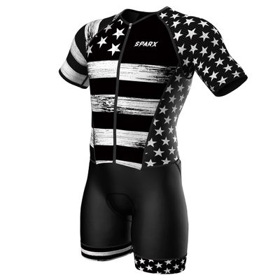 Sparx Mens Elite Aerosuit Triathlon Suit Mens Short Sleeve Tri Suit Skinsuit (B&W US Flag, Large)