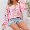 BTFBM Blouses for Women Dressy Casual Floral Summer Boho Tops V Neck Lightweight Long Sleeve Shirts Spring Clothes 2026(Floral Red, X-Large) view 4