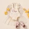 Baby Girl First Birthday Outfit Lace Tulle Romper Princess Tutu Dress One Year Old Birthday Cake Smash Photography Clothes Beige+Crown 9-12 Months view 3