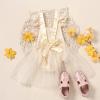 Baby Girl First Birthday Outfit Lace Tulle Romper Princess Tutu Dress One Year Old Birthday Cake Smash Photography Clothes Beige+Crown 9-12 Months view 4
