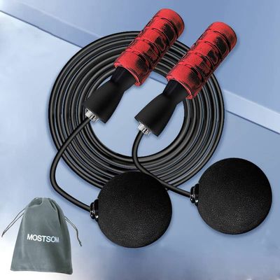 Cordless Jump Rope Big Tangle Free Ball Weighted Jump Ropes for Fitness Indoor Exercise Skipping Rope Double Bearing High Speed Skipping Rope Workout for Men Women Kids (Black Red)