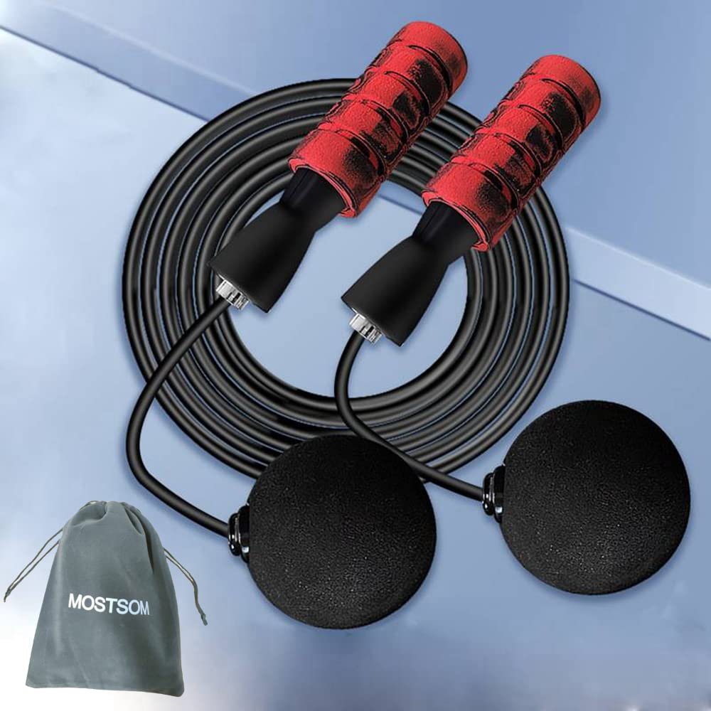 Cordless Jump Rope Big Tangle Free Ball Weighted Jump Ropes for Fitness Indoor Exercise Skipping Rope Double Bearing High Speed Skipping Rope Workout for Men Women Kids (Black Red)