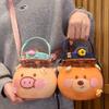 Large Kawaii Water Bottle with Strap and Resin Stickers 48oz Cute Bear Water Bottle with Straw Portable Round Kids Water Bottle for School Sports Outdoor Spill Proof Decorate Your Own (Orange Bear) view 2