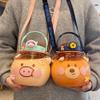Large Kawaii Water Bottle with Strap and Resin Stickers 48oz Cute Bear Water Bottle with Straw Portable Round Kids Water Bottle for School Sports Outdoor Spill Proof Decorate Your Own (Orange Bear) view 4
