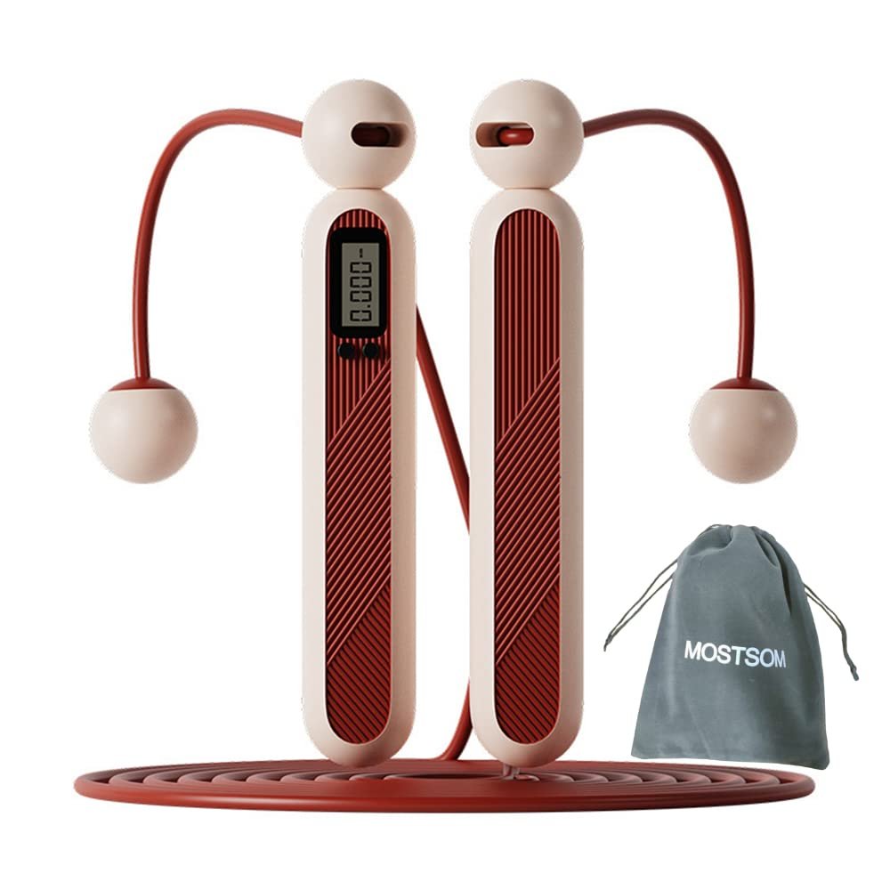 Cordless Jump Rope Digital Weighted Handle Workout Jumping Rope with Calorie Counter for Training Fitness Adjustable Exercise Speed Skipping Rope for Men, Women, Kids, Girls (Pink)