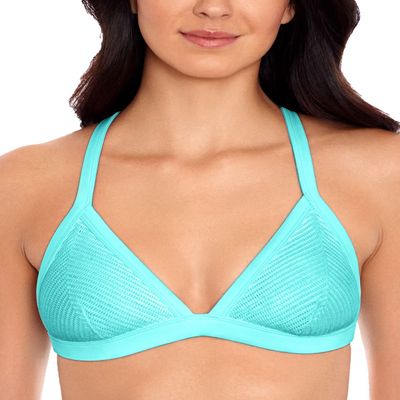SALT + COVE Women's Aqua X-Back Crochet Tie Triangle Top M