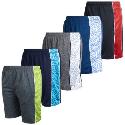 Mad Game Boys Athletic Shorts - 5 Pack Athletic Performance Mesh Running Basketball Shorts for Boys with Pockets (Sizes 8-18), Size 16-18, Black/Grey/Charcoal/Navy/Royal