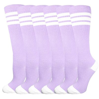 3 Pairs of juDanzy Knee High Boys or Girls Stripe Tube Socks for Soccer, Basketball, Uniform and Everyday Wear (2-4 Years, Lavender With White Stripes (3 Pairs))