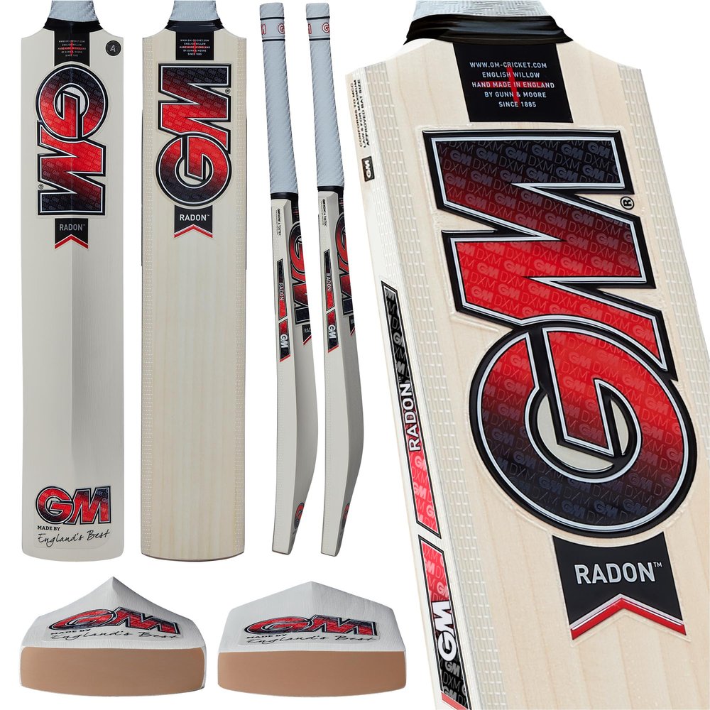 Gunn & Moore GM Cricket Bat | Radon | Prime English Willow | DXM, ToeTek, Grained DuraCover | Size 1 Suitable for Players 120-129cm / 3' 11" - 4' 3"