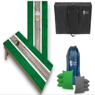 Tailgating Pros Striped Tournament Grade Cornhole Board Set w/LED Rings- Includes 4'x2' Regulation Boards, Ring Lights, Bean Bags, and Carrying Cases