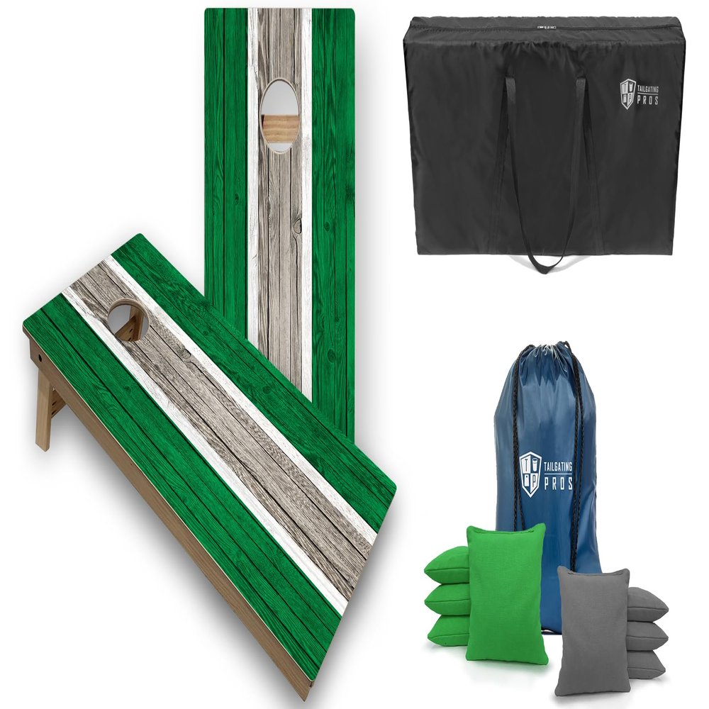 Tailgating Pros Striped Tournament Grade Cornhole Board Set w/LED Rings- Includes 4'x2' Regulation Boards, Ring Lights, Bean Bags, and Carrying Cases