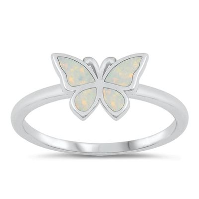 White Simulated Opal Unique Butterfly Ring New .925 Sterling Silver Band Size 10